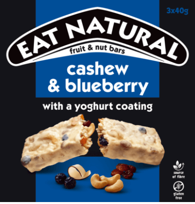 cashew & blueberry with a yoghurt coating